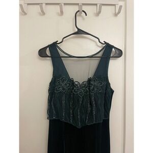 Vintage Dollar Beaded Corset Green Velour‎ Dress Evening Wear Cocktail Wedding